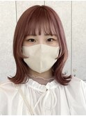 大人シアーベージュミニウルフボブミディアムレイヤー
