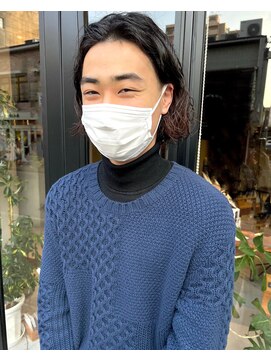 ヘアー アイス ルーチェ(HAIR ICI LUCE) メンズパーマ センターパート ボブパーマ メンズボブ 担当城倉