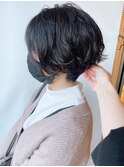 【morio原宿】黒髪ショートパーマ　ニュアンスボブ　前髪あり