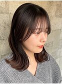 ［くびれボブ/ミディアム/ブラウンカラー/顔まわりカット］