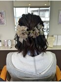 ハーフアップ編み込みリボンアレンジ