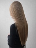 レイヤーカットミルクティーベージュブリーチなしダブルカラー