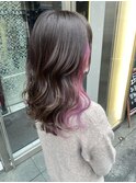ピンクパープルイヤリングカラーセミロングヘア錦糸町北口