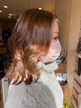 サロンドカスティーロ(salon de castillo) 前髪なし大人上品ウェーブ外ハネ明るめブラウンセミディ