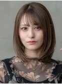 小顔ヘア/ヌーディーカラー/ふんわりミディアム/大人ボブ