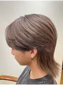 ブリーチカラーセンターパートウルフミルクティベージュメンズ柏