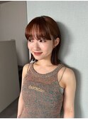 オレンジブラウン/ワイドバング/ベルボブ/外ハネボブ/おくれ毛