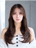 フェミニンロング大人かわいい透明感カラーレイヤーカット小顔