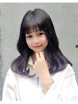 ロンドシェリ 仙台(Lond Cheri) 韓国風斜めバングダークグレージュカラーくびれヘア前髪/顔周り