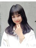 韓国風斜めバングダークグレージュカラーくびれヘア前髪/顔周り