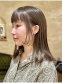 レイヤーカット/銀座/ベージュ外はねロブ/ストレートヘア/顔周り