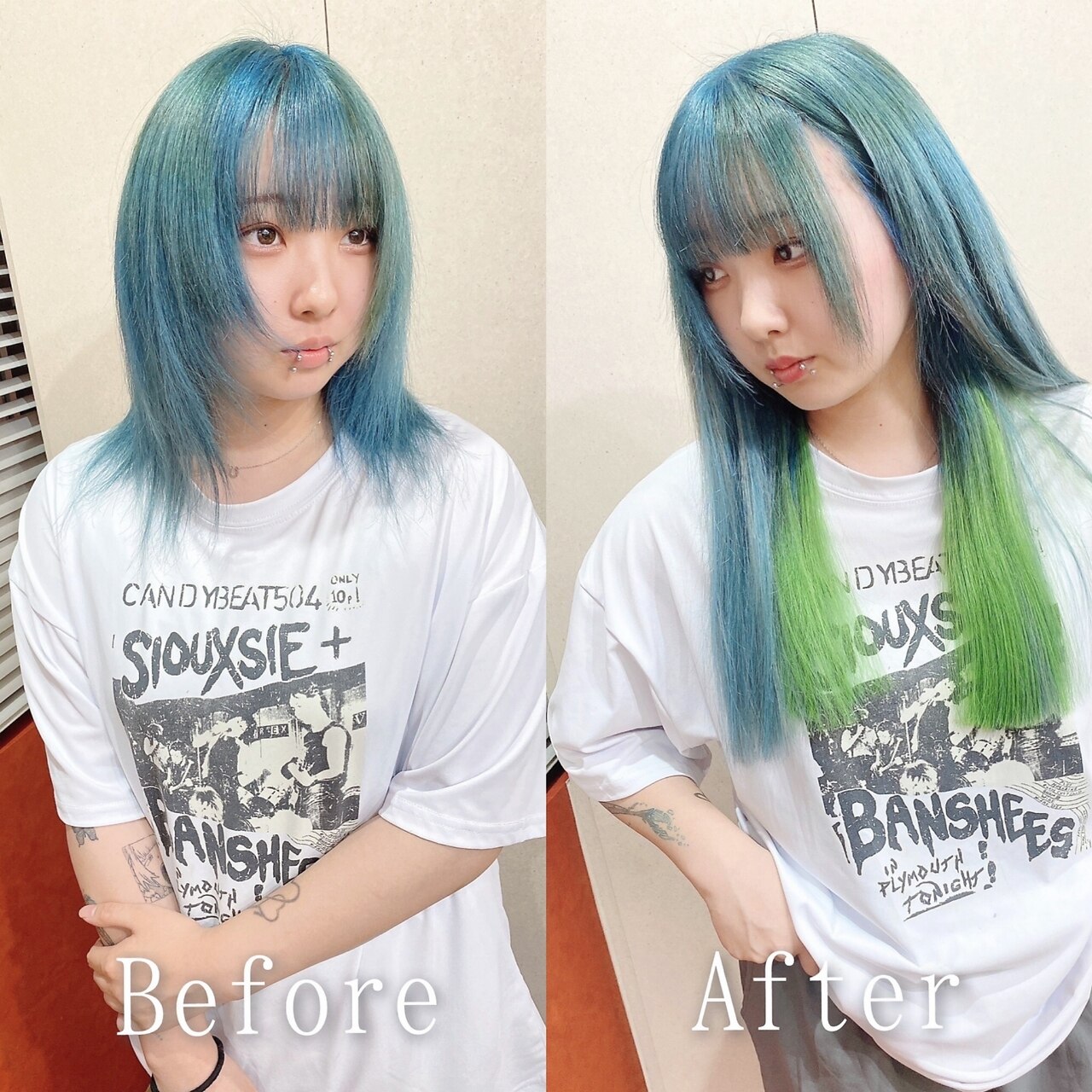 ターコイズ×グリーン#シールエクステ#イメチェン#韓国#広島