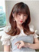 シャギーレイヤーロング韓国ワンホンヘアシースルーぱっつん前髪