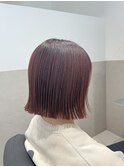 エノグピンクレッド×切りっぱなしボブ