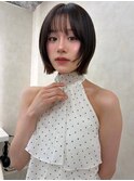 顔周りカット/縮毛矯正/ダークブラウン/コーラルピンク/ボブ