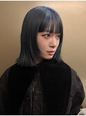 ★ハッシュボブ/ワイドバングスカイブルー全頭ブリーチ/銀座20代