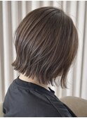着物ヘア/ダークアッシュ/ミディアムレイヤーカット/伊勢崎