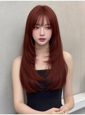 ロングレイヤー/シースルーぱっつん/韓国ヘア