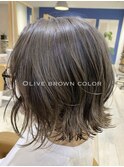 外ハネボブ/オリーブブラウンカラー