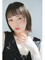 リネット ヨコハマ バイ リトル(linette yokohama by little) ぱっつん前髪ネイビーグレー顔まわりカット