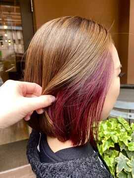 ココカラヘアー ニコ(cococara hair nico) 切りっぱなしボブ/インナーカラー/デザイン/ピンク/ブリーチ