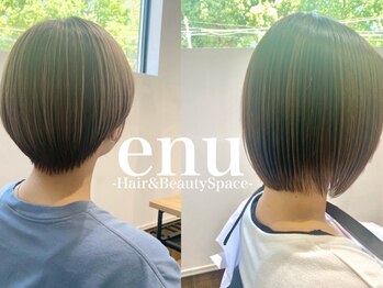 エヌ(enu)の写真/頭の形に合わせた美しいシルエット◎髪質、クセを活かしたカット技術で360°どこから見てもキレイを♪