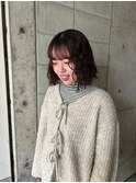 デザインカラーレイヤーカットウェットヘア夏オリーブベージュ