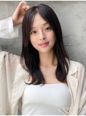 小顔 前髪 レイヤーカット チェリーブラウン"