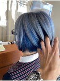 シルバー&ブルー/  ツートンインナーカラー