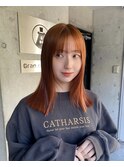 ミディアムストレートブリーチなしダブルカラーオレンジ