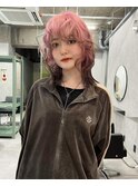ルーツカラーピンク×ウルフカット
