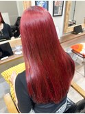 【白石】ブリーチなし赤髪チェリーレッド暖色艶カラーロング原宿