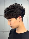 セット簡単なメンズセンターパートフェザーパーマ強め