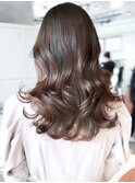 ウェーブパーマこなれミディ前髪レイヤーカット厚めバング