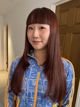 ナループロアポンテ(Nalu pu loa PONTE) ロングレイヤーカットブリーチなしダブルカラーレッドオレンジ