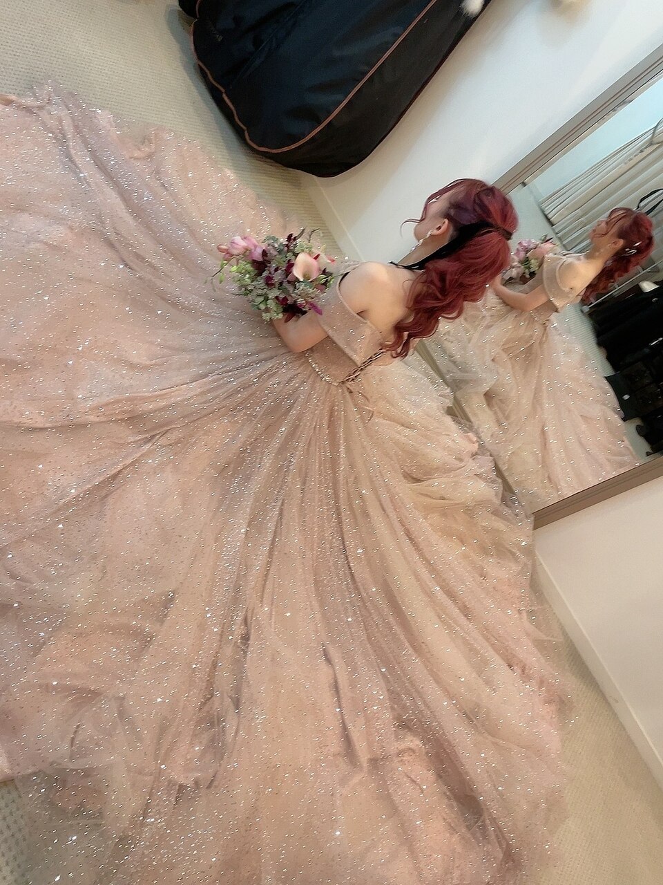 カラードレス　前撮り　結婚式　披露宴　二次会　花嫁　卒花 結婚式・2次会☆花嫁/卒花/ポニーテール/カラードレス：L190458862