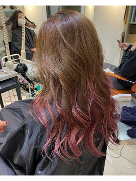アジールヘア 池袋東口店(agir hair) ピンクグラデーションカラー韓国風10代20代ビタミンカラー池袋