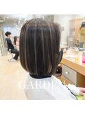 ボブ×脱白髪染めコントラストハイライト