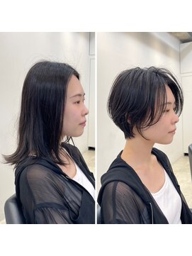 イヴォークトーキョーオーサカ(EVOKE TOKYO osaka) スタイルチェンジ 大人ショート クビレ 前髪なし 抜け感