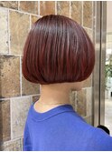 ミニボブ　ショートボブ　赤髪　暖色カラー　ブリーチなし