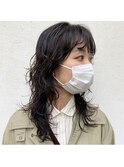 ロング　パーマ　レイヤー　黒髪