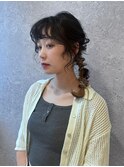 三軒茶屋_レディース_ロング_ブラウン_ヘアアレンジ_編み込み