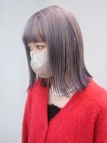 ラベンダーミディ_斜めバンググレージュカラー_ba457541
