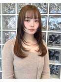 韓国ヘア顔周りレイヤーミルクティーベージュグレージュカラー