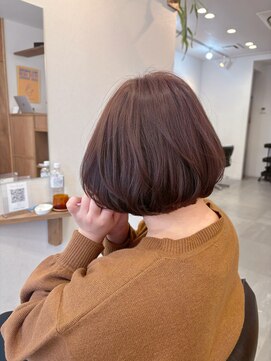 【お客様スタイル】おもためシルエットのピンクボブ