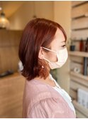 艶カラーピンクベージュメルトカラー外ハネ小顔ストレートボブ