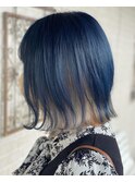 ツートーンカラーボブ　　ブルー×ホワイト