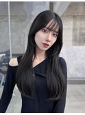 黒髪韓国小顔レイヤーイメチェン暗めオリーブグレークラゲヘアー