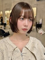 ヒビヲ 天神警固(HIBIO)&nbsp;切りっぱなしボブタッセルボブダブルカラーオリーブベージュ