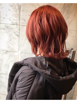 フロート 小阪店(float) オレンジカラー_エアリーミディ 黒髪 ホワイトアッシュ